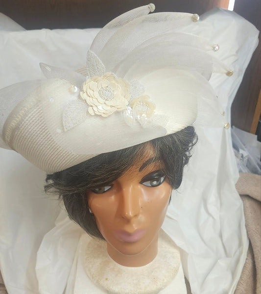 Beautiful Beaded FancyDress Hat Color Ivory By: Deborah Of NY " Mothers Day Arrivale"