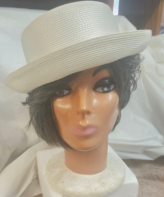 Off White Vintage Up Brim Straw Hat Base. Just In Time For Mother's Day