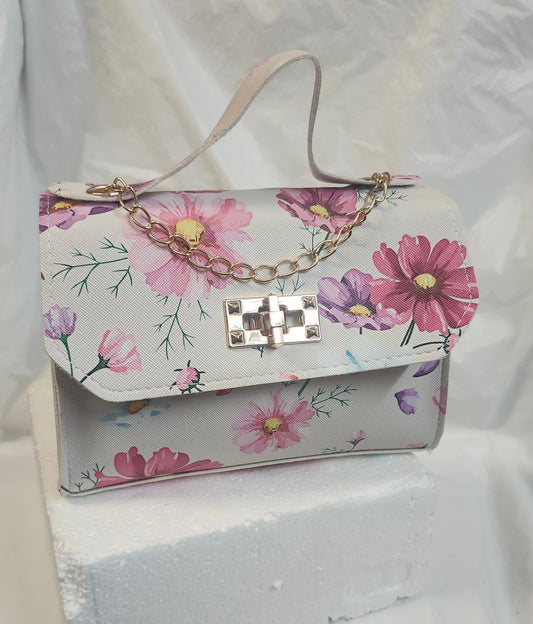 Woman Mini Tote/ Chain Crossbody Bag/with Scarf Decor Floral Color"SOLD OUT"