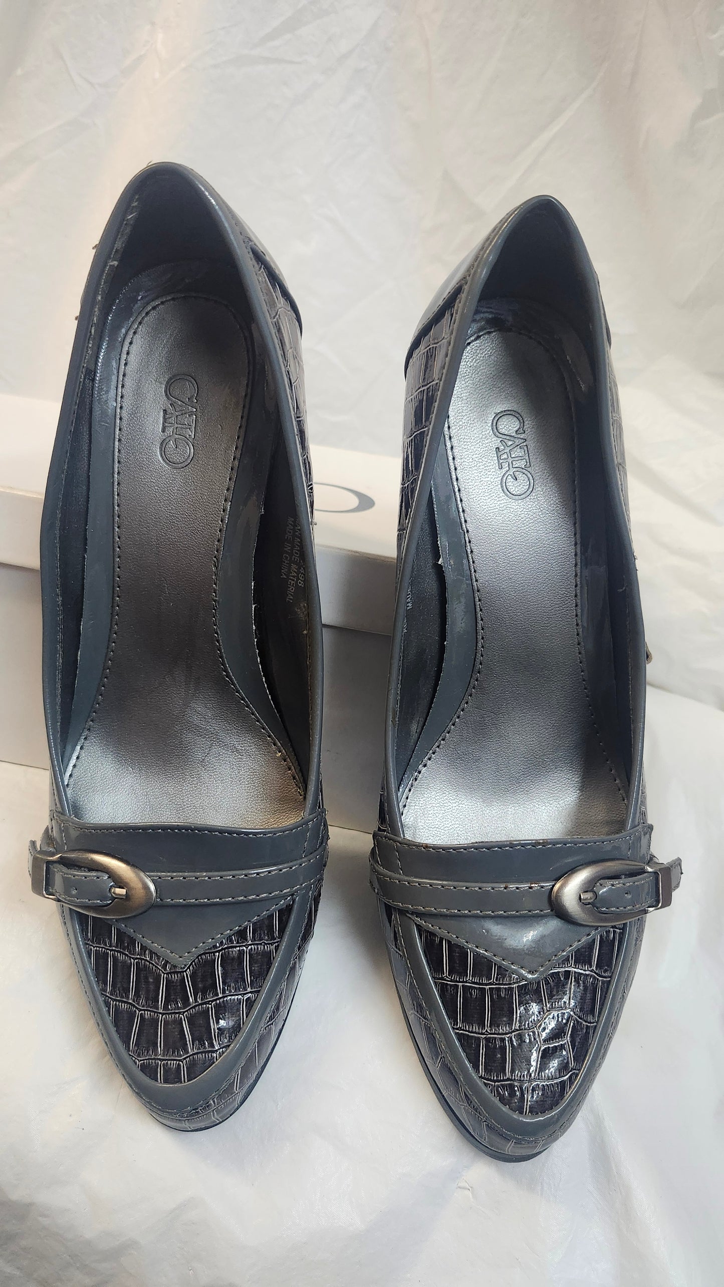 Womans Dress Heels Size 7M ColorMix Gray/Croco Block Heel Slip On Pre-Owned