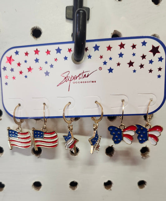 Fashion Hoop Earrings 4th Of July Ready Multicolor Red, White ,Blue.