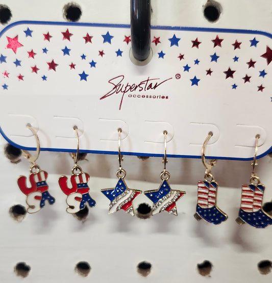 Fashion Hoop Earrings 4th Of July Ready Multicolor Red, White ,Blue.