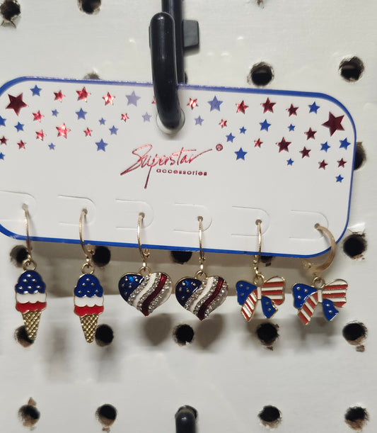 Fashion Hoop Earrings 4th Of July Ready Multicolor Red, White ,Blue