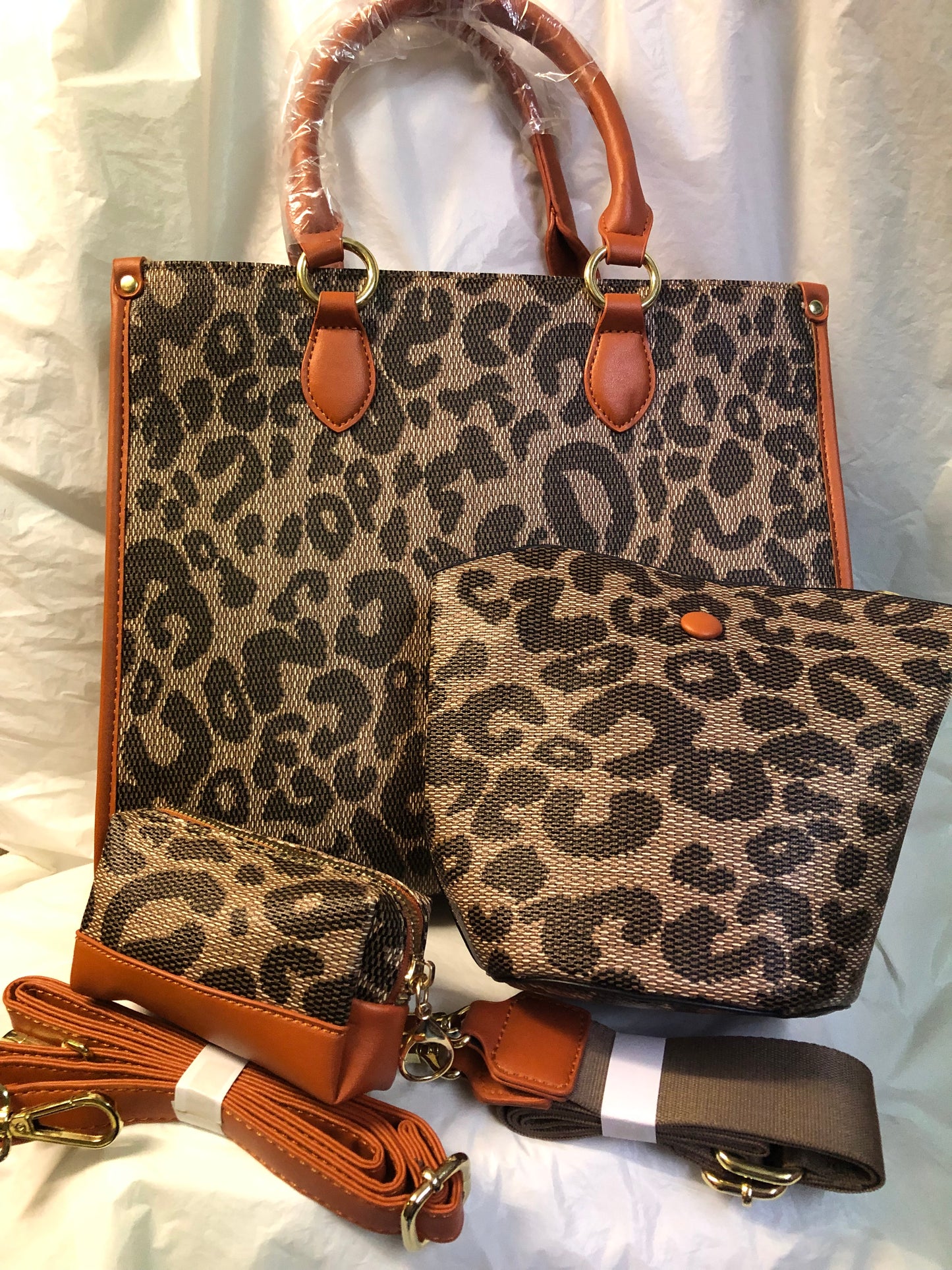 Woman Fabulous Tote 3in 1 Crossbody Bag Cheetah PrintTan Trim "New Arrival" Just In Time For Mother's Day