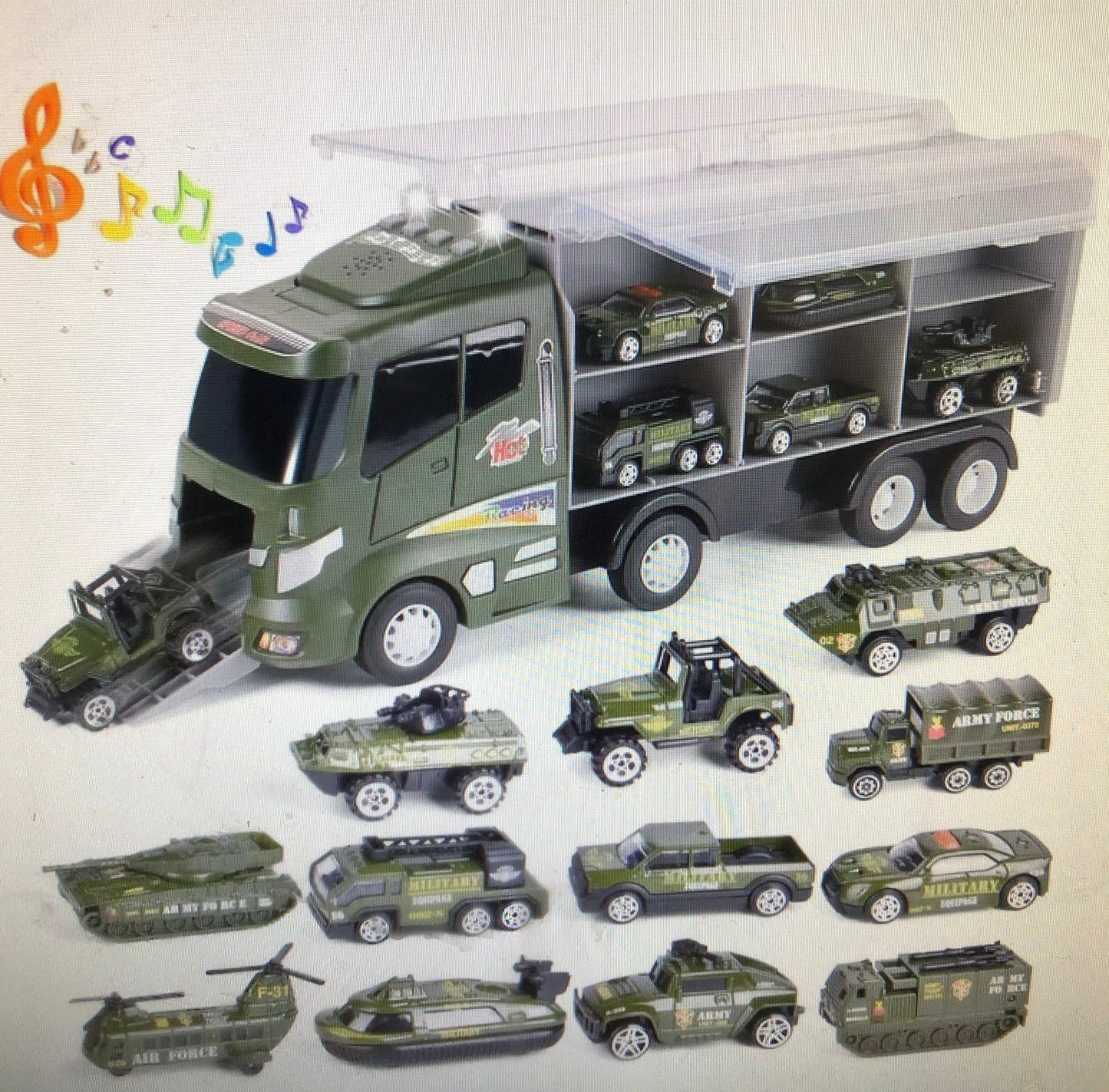 Military Carrier Truck Vehicle Toy Set  With Sound/Flashing Lights Ages 3&Up/ "New Arrival""