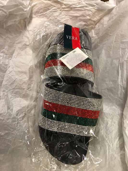Woman Red And Green Stripe Silver bling Slide Size 11 "New Arrival"