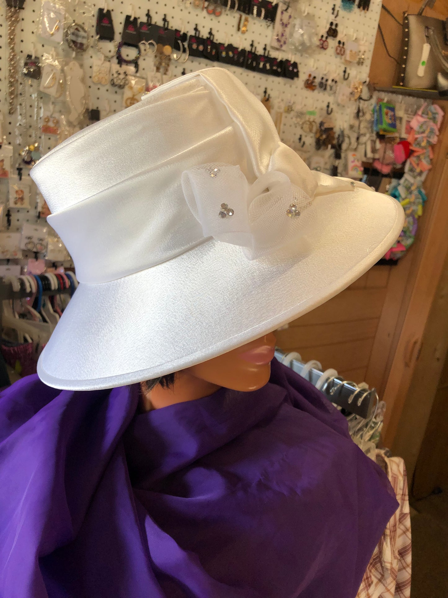 Woman Wide Brim White Hat "Just In Time For Mothers Day"