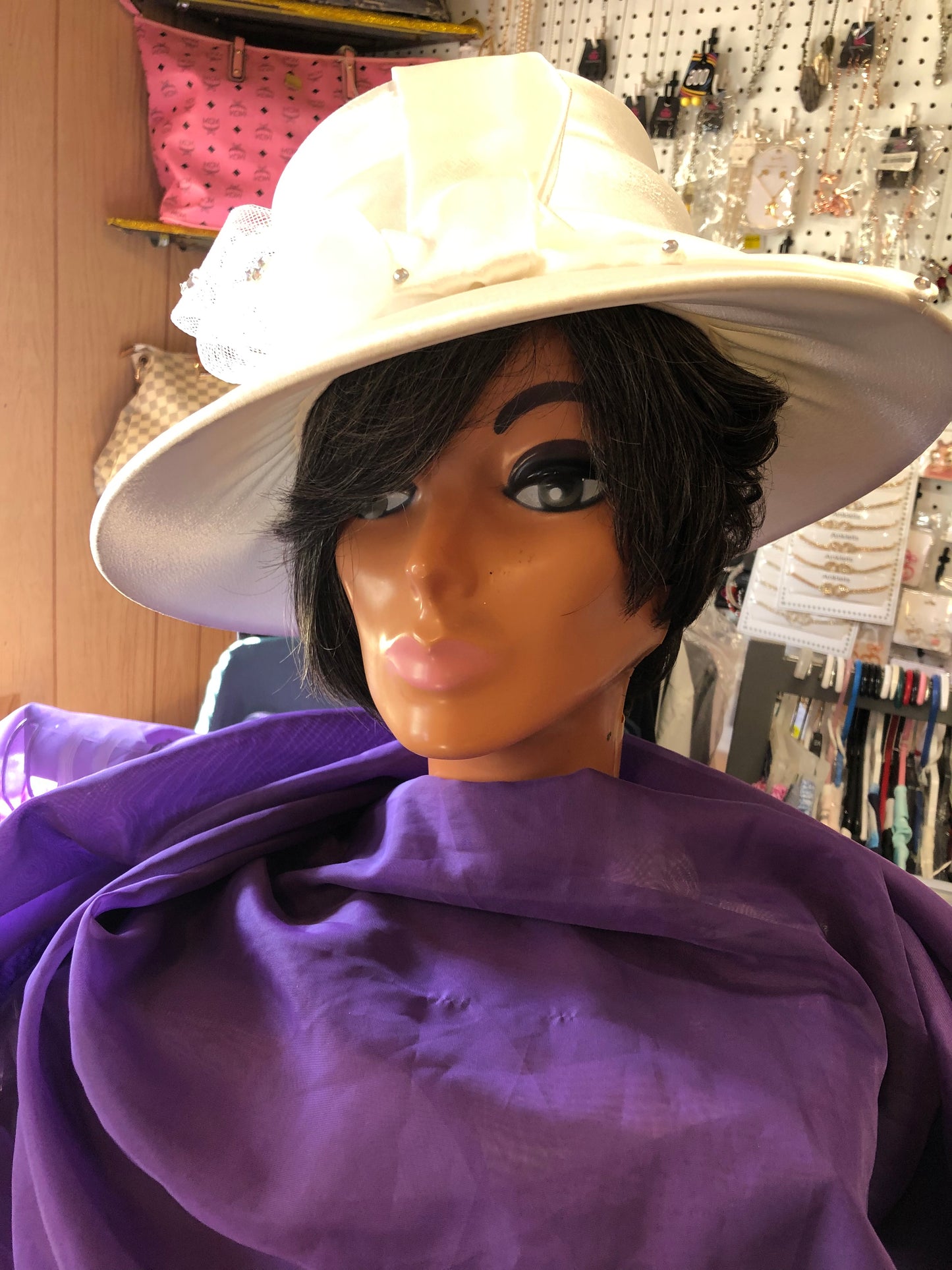 Woman Wide Brim White Hat "Just In Time For Mothers Day"