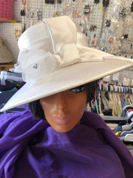 Woman Wide Brim White Hat "Just In Time For Mothers Day"