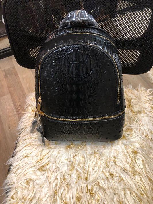 Woman Double Zip Croc Backpack With Wristlet Wallet Color Black "New Arrival"  "SOLD OUT" Thanks For Your Purchase