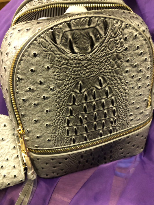 Woman Backpack Double Zip Croc With Wallet Color Gray "New Arrival" "CATCH THE SALE GOING ON NOW" Make A Great Graduation Gift"