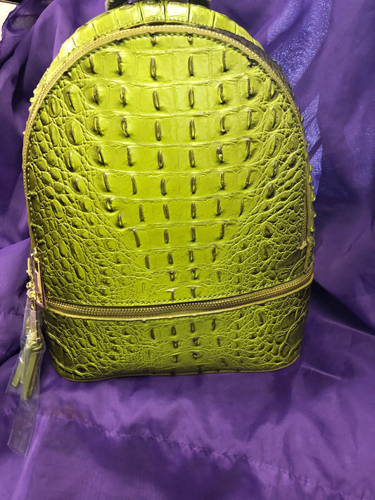 Woman Double Zip Fashion  Chic Croc Backpack With Wallet Color Pea Green "New Arrival" "CATCH THE SALE GOING ON NOW" Make A Great Graduation Gift"