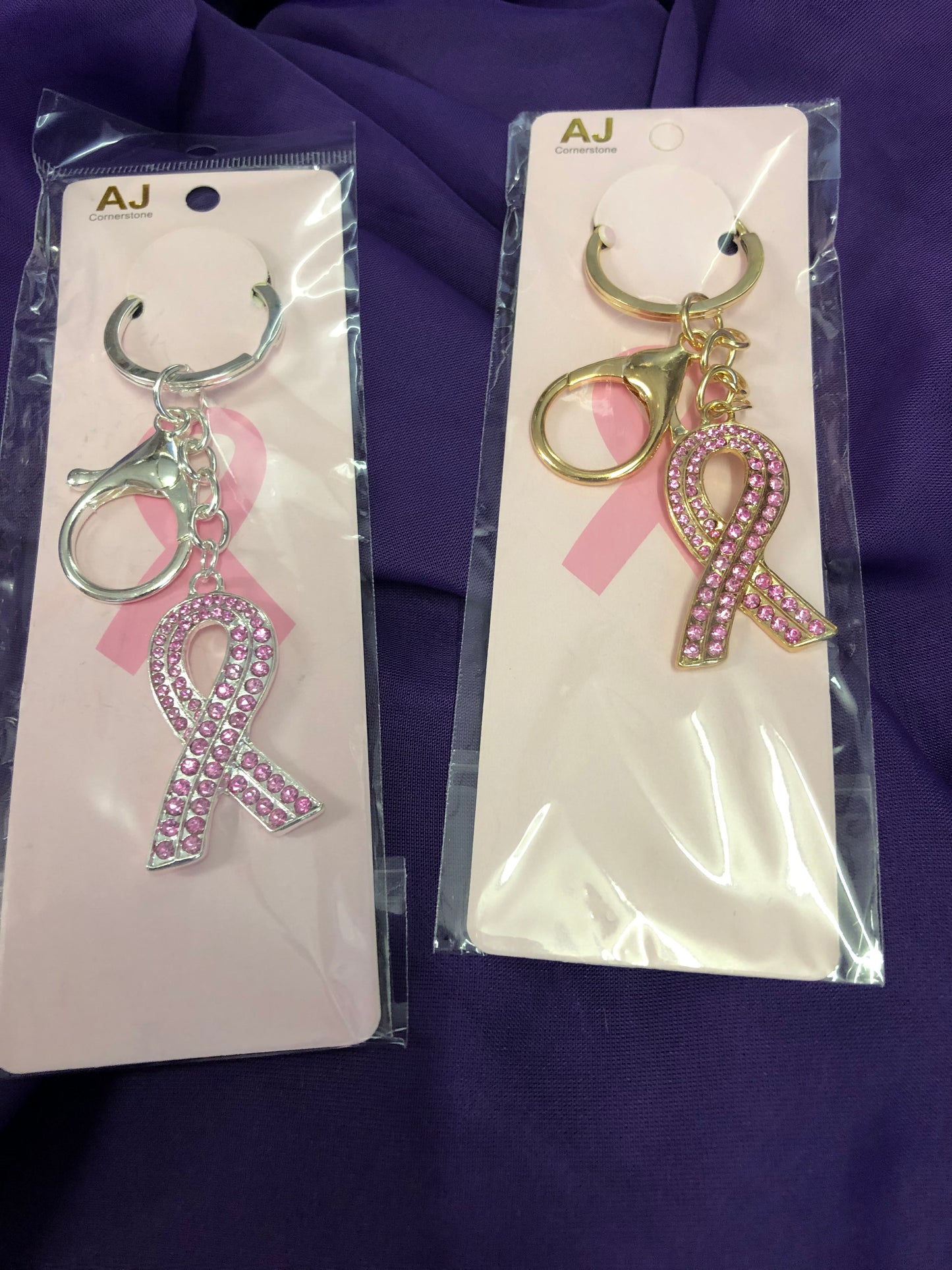 Breas Cancer Awareness Key Chain In Gold 6 Available And 6 In Silver "New Arrival"