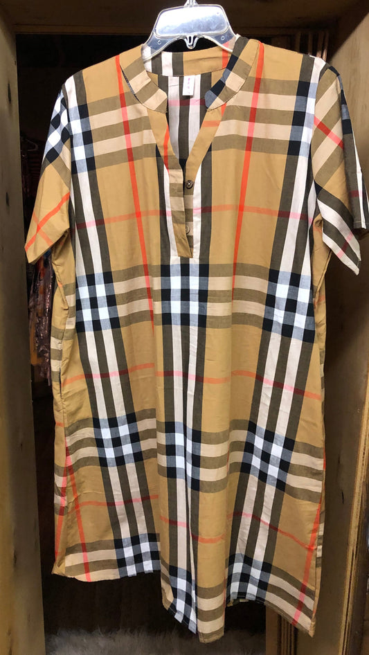 Woman  Fashion Designer Plaid Shirt Dress Size Med/Large "New Arrival"