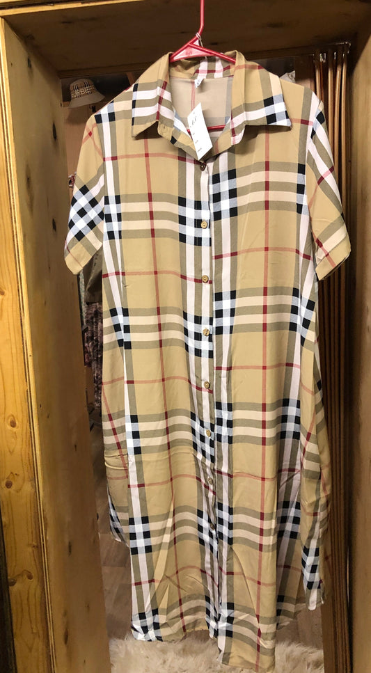 Woman Plaid Fashion Designer Button Front Dress Size Large "New Arrival"