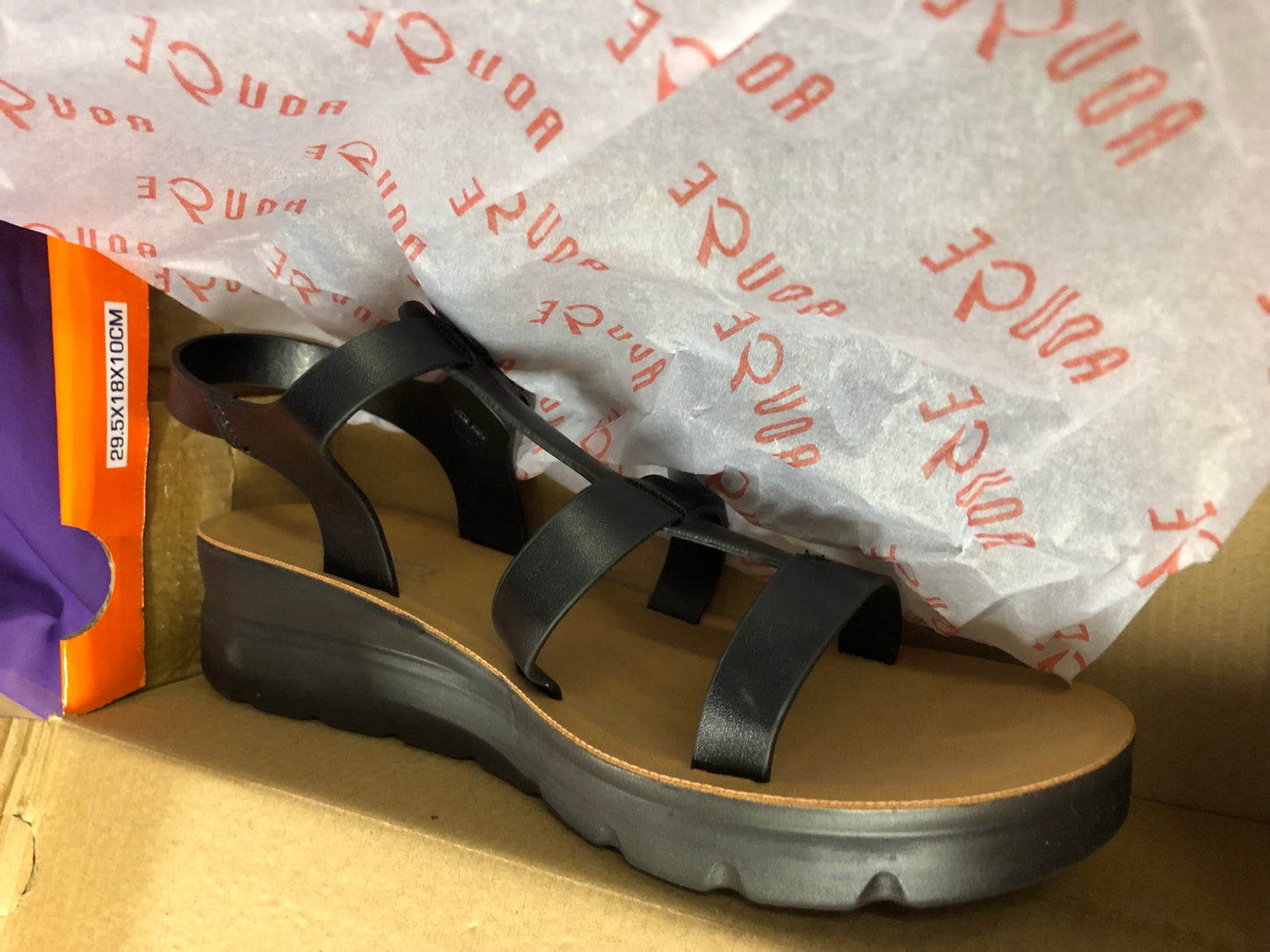 Woman T-Strap Black Sandal Size 9 Wedge Hill New Arrival With Box