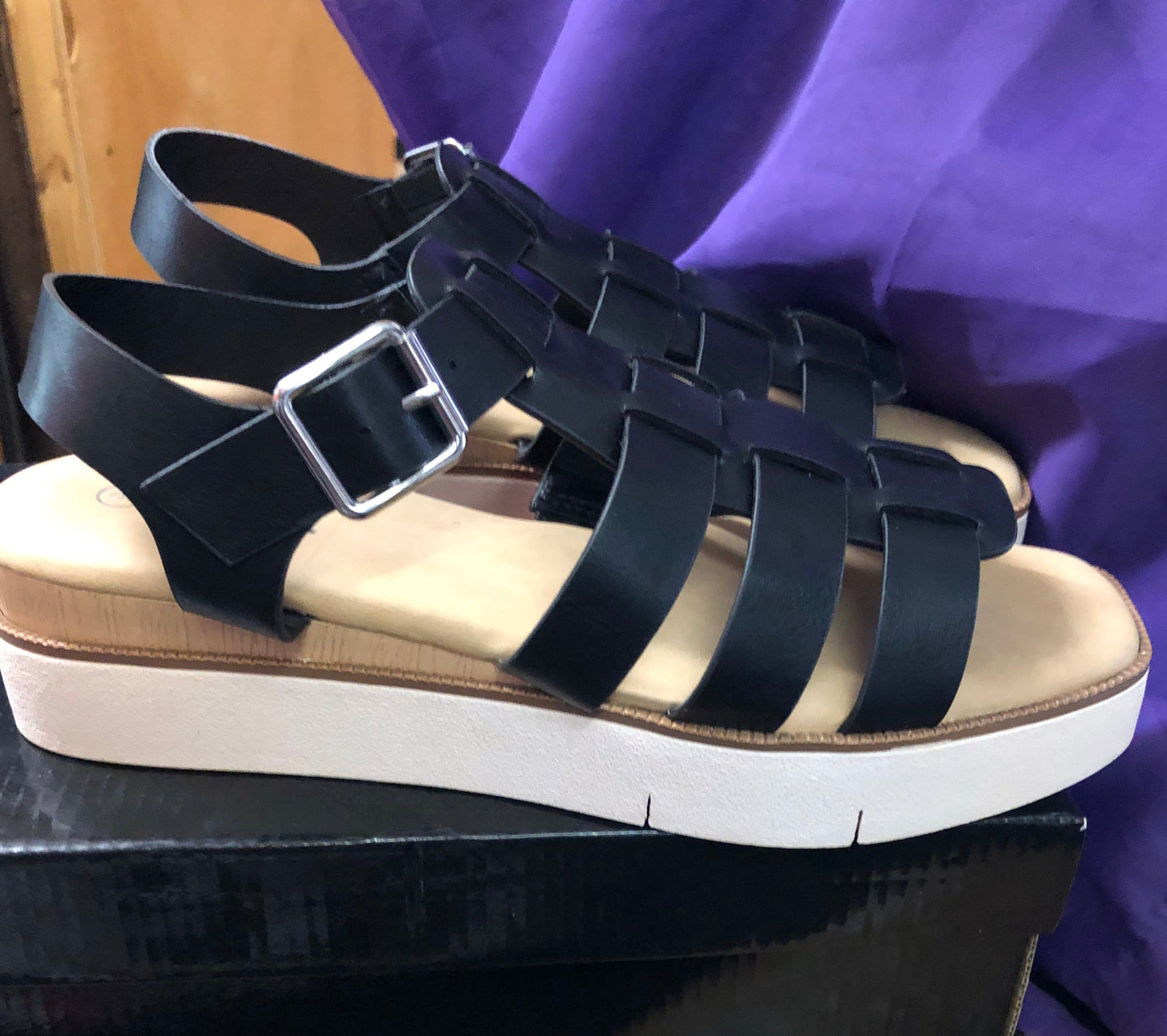 Woman Sandal Size 9 Color Black Platform +Wedge New Arrival With Box