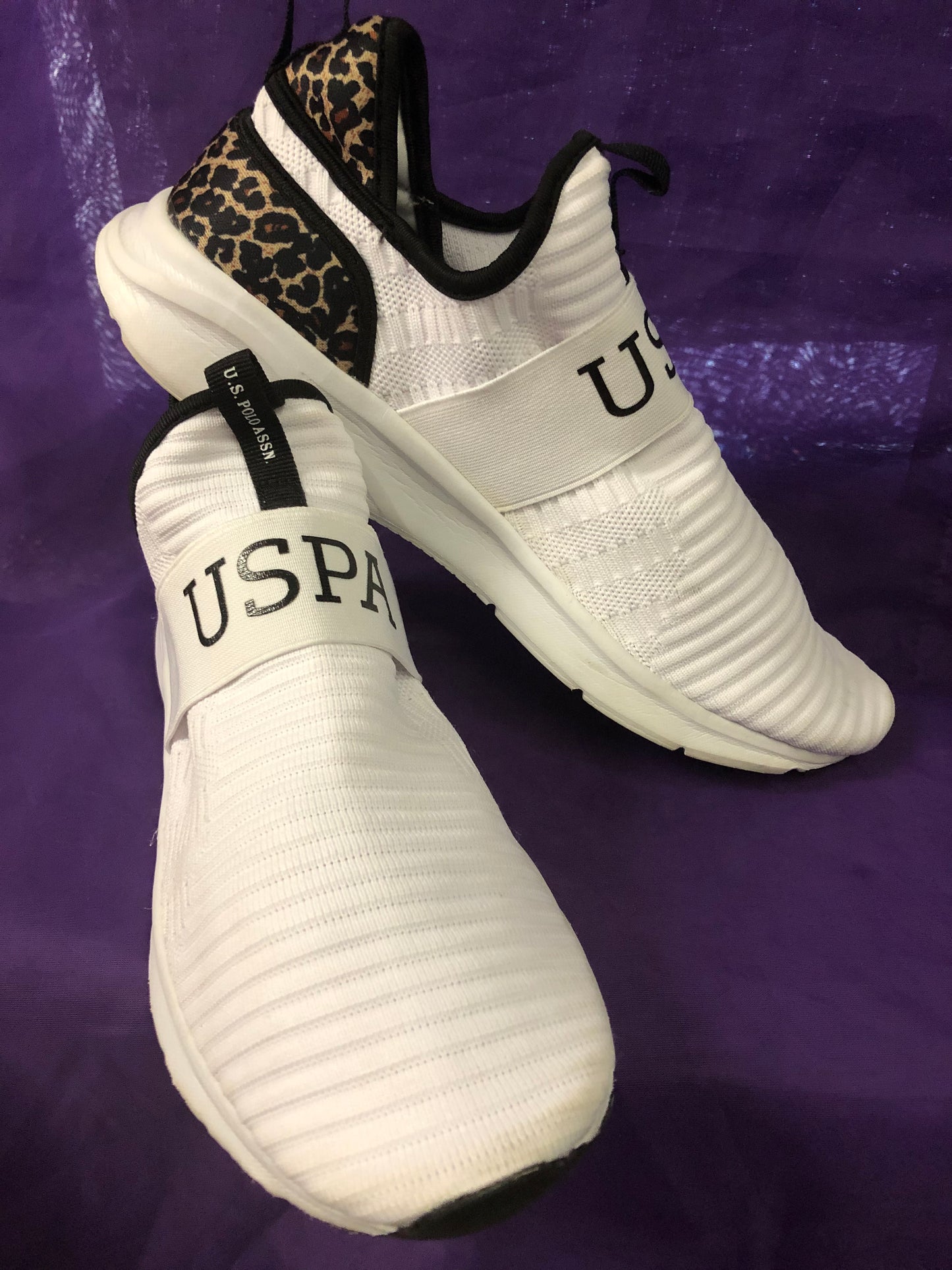 Woman  Adult Slip On U.S. Polo Assn. Sneaker Size 11 Color White Cheetah Print Black."SOLD OUT THANKS FOR YOUR PURCHASE!