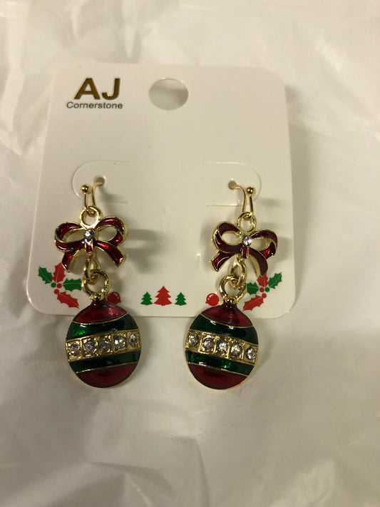 Woman Fashion Christmas Ornament Earrings With Bow At Top "New Arrival" Just In Time For Christmas
