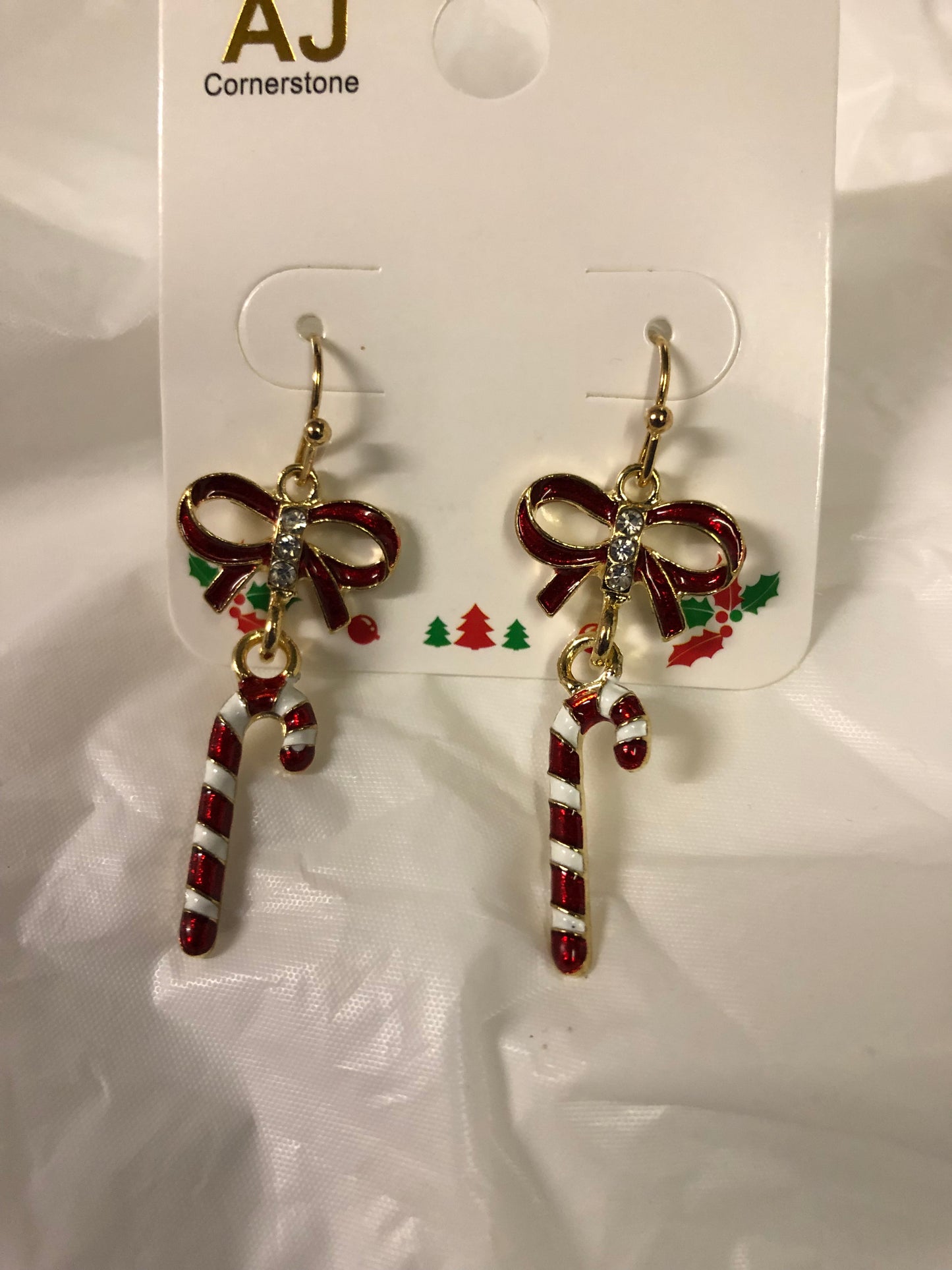 Woman Fashion Thin Candy Cane Christmas Earrings wITH a Bow. "New Arrival"