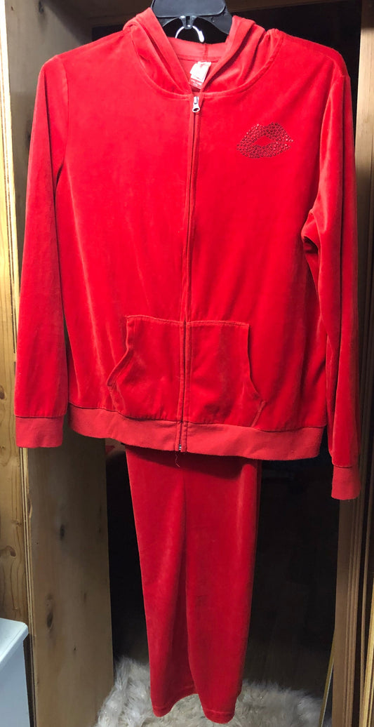 Woman 2 pic.Jogger Set Zipper Front Hoodie With pockets Size 2XL Color Red Raver