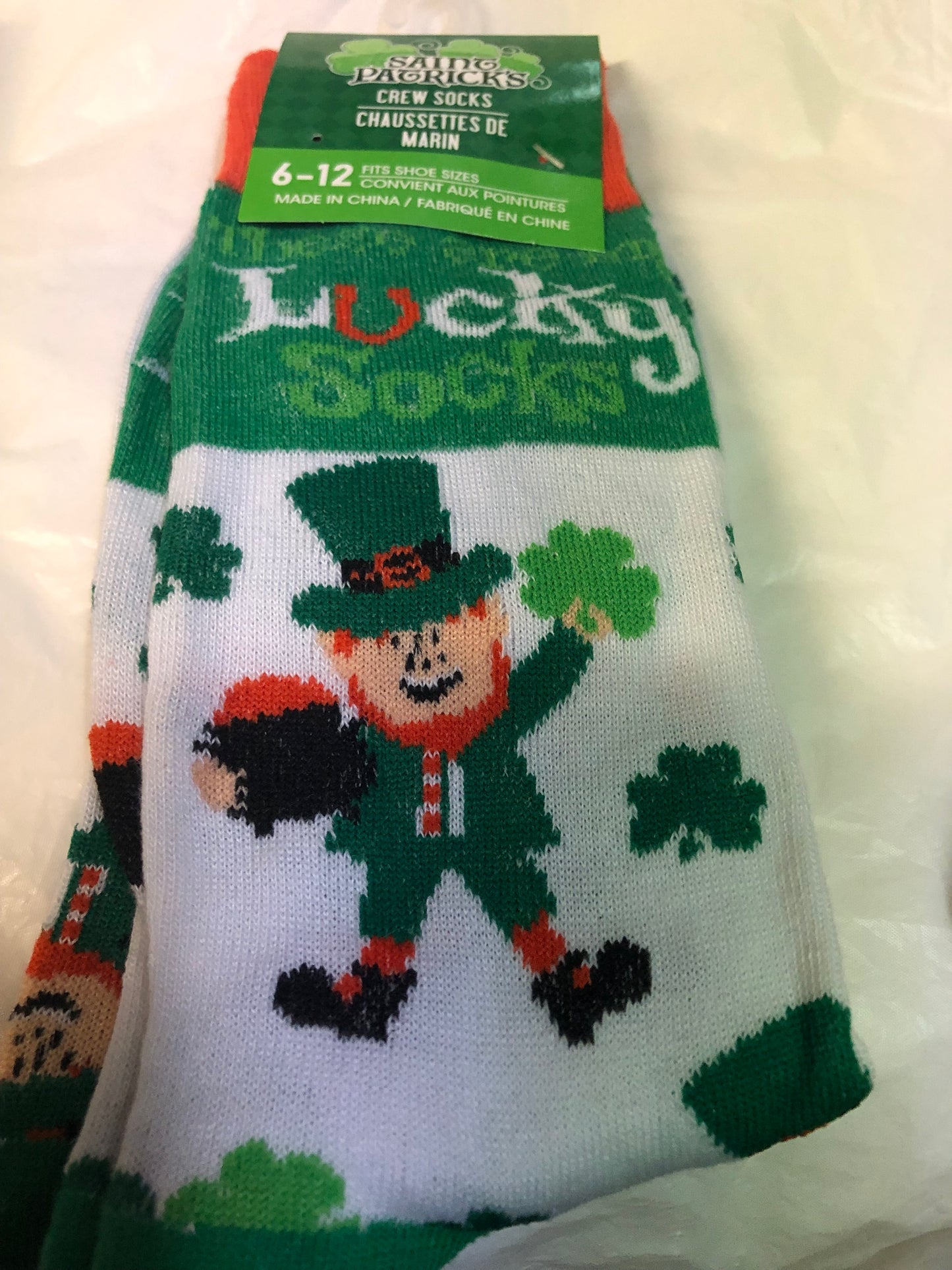 Sant Patrick's Crew Socks Fits Size  6-12 Only 1 Left In Stock @ 10.00 Each. "New Arrival"
