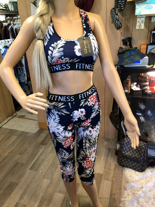 2Pc. sport bra and leggings Razorback Set S/M (Color Floral)