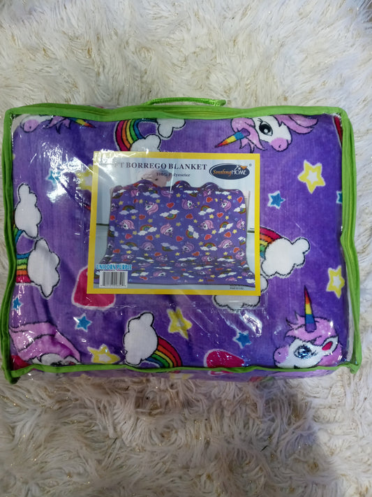 Girls (Kids) Unicorn Soft Borrego Blanket Color Purple 100% Polyester"New Fall Arrival "On Sale Now"