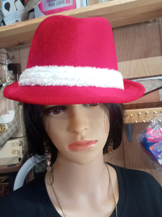 Woman Beautiful Fedora Red With White Fur Band "New Arrival"