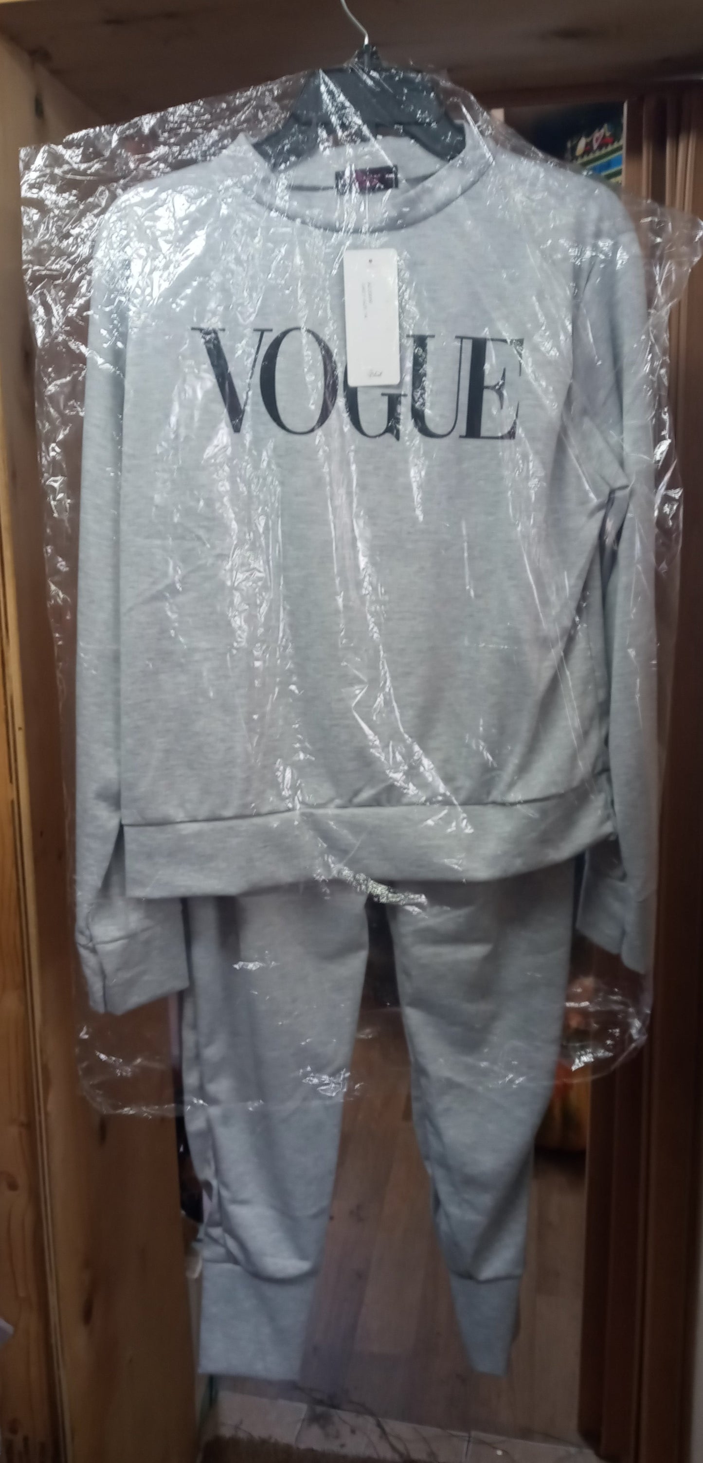 Woman 2 Piece Jogger Set By: Miss Blush Size 14 Color Gray/Blk Logo "Vogue" New Fall Arrival