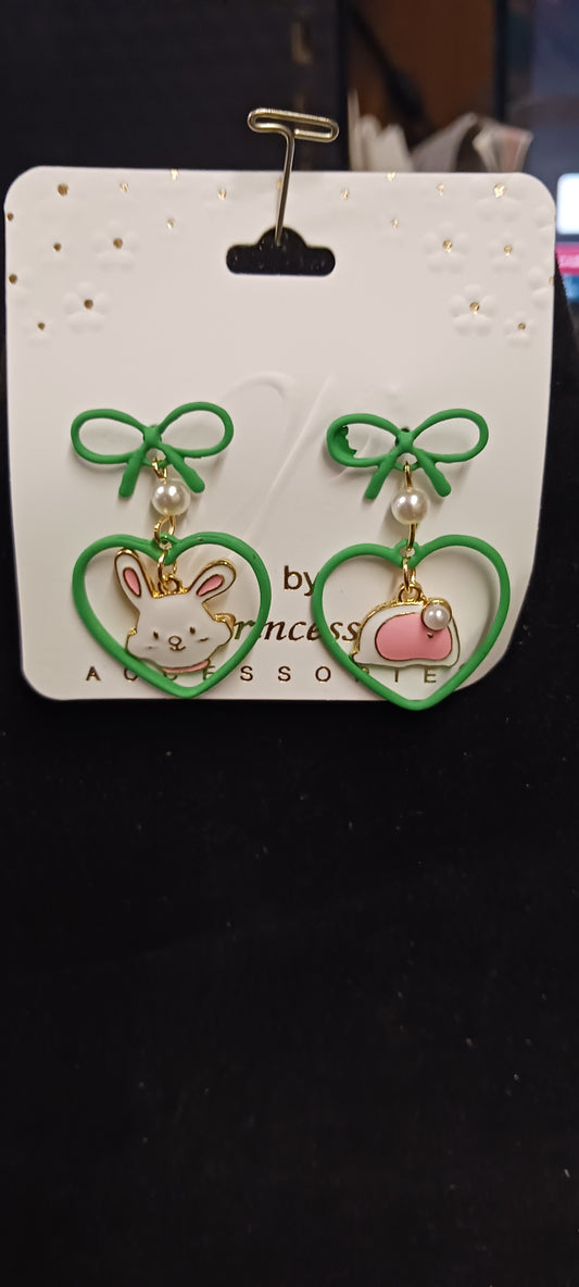 Girls Fashion Post Back Earrings Color Green "New Arrival" Just In Time For Easter