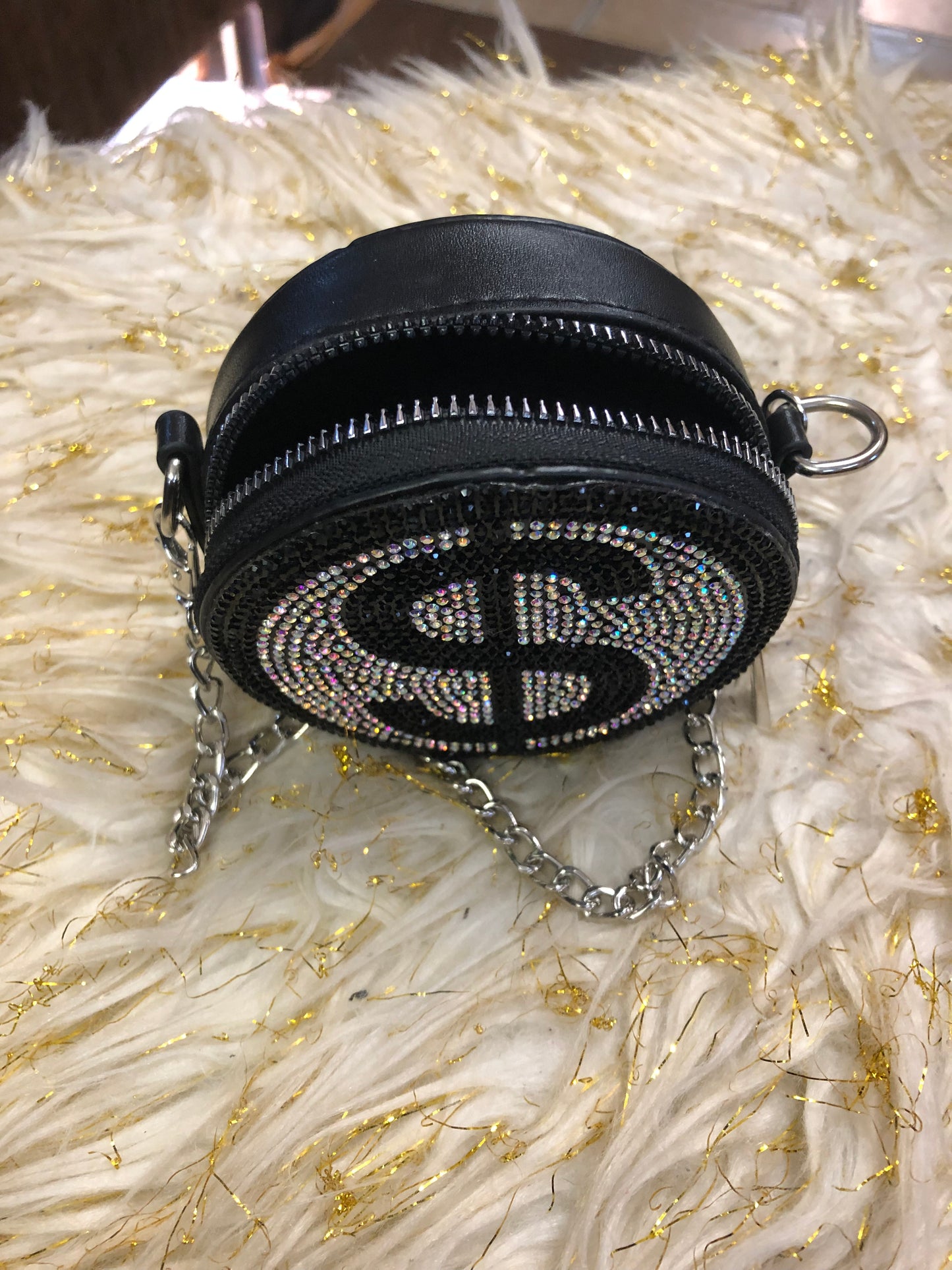 Fashion Small Bling Crossbody Bag Color Silver/Blk