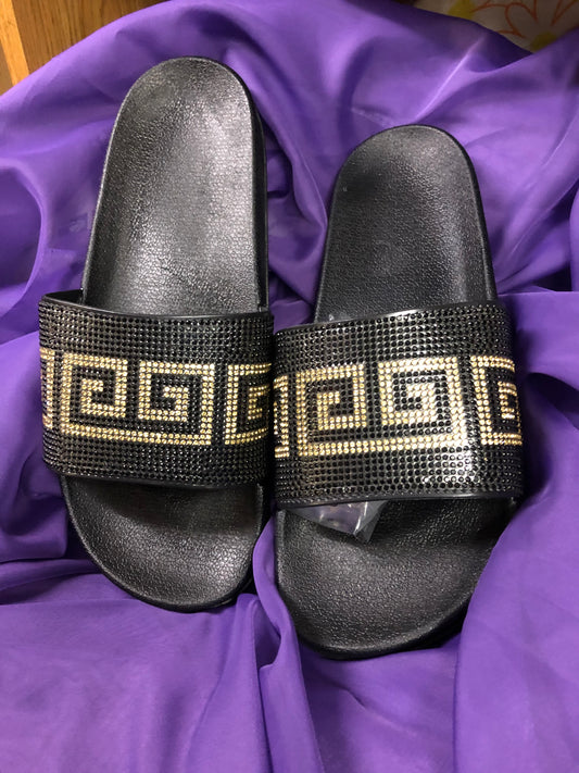 Womans Fashion Designer Rinestone Glitter Slides Sides 10 Color Blk/Gold "SOLD OUT"