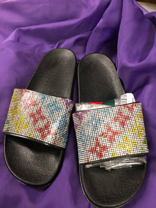 Womans Colorful Flower Designer Fashion Glitter Bling Slides Side 11