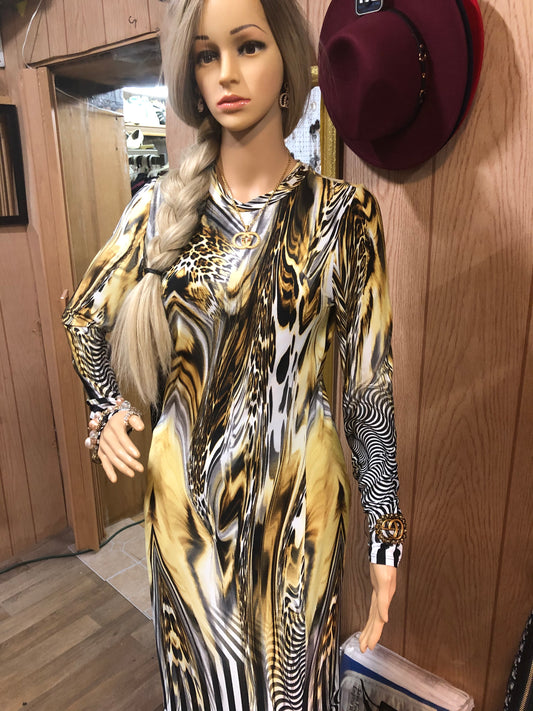 Womans Dress By:Jasmine Zebera Print "Great Fall Collection"(Size Large)