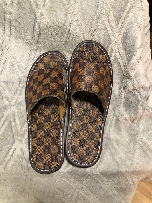 Woman Checkers Flat Slides Size 10