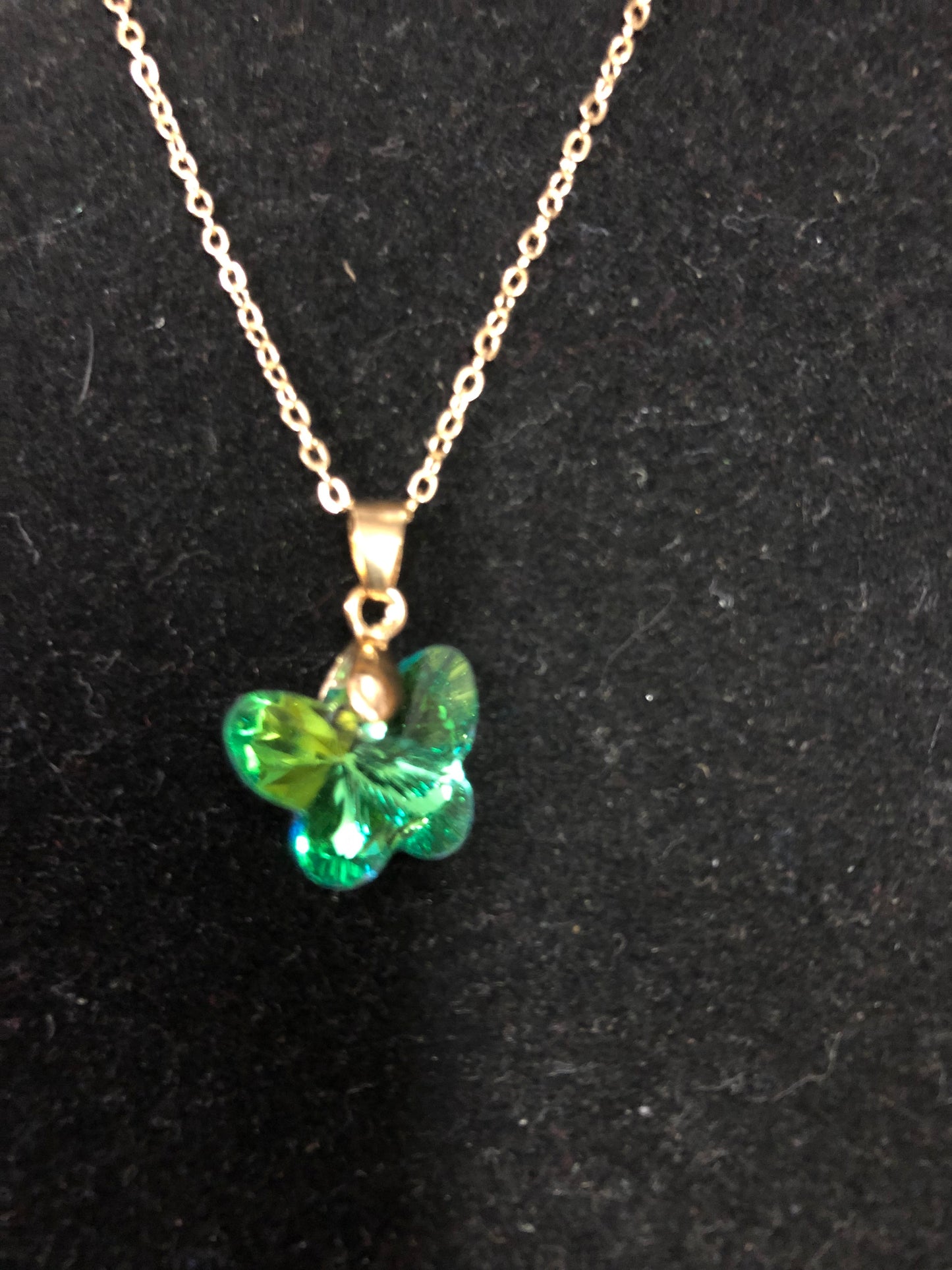 Woman Fashion Crystal Butterfly Green Tricolor Necklace On A Gold Chain. "New Arrival"