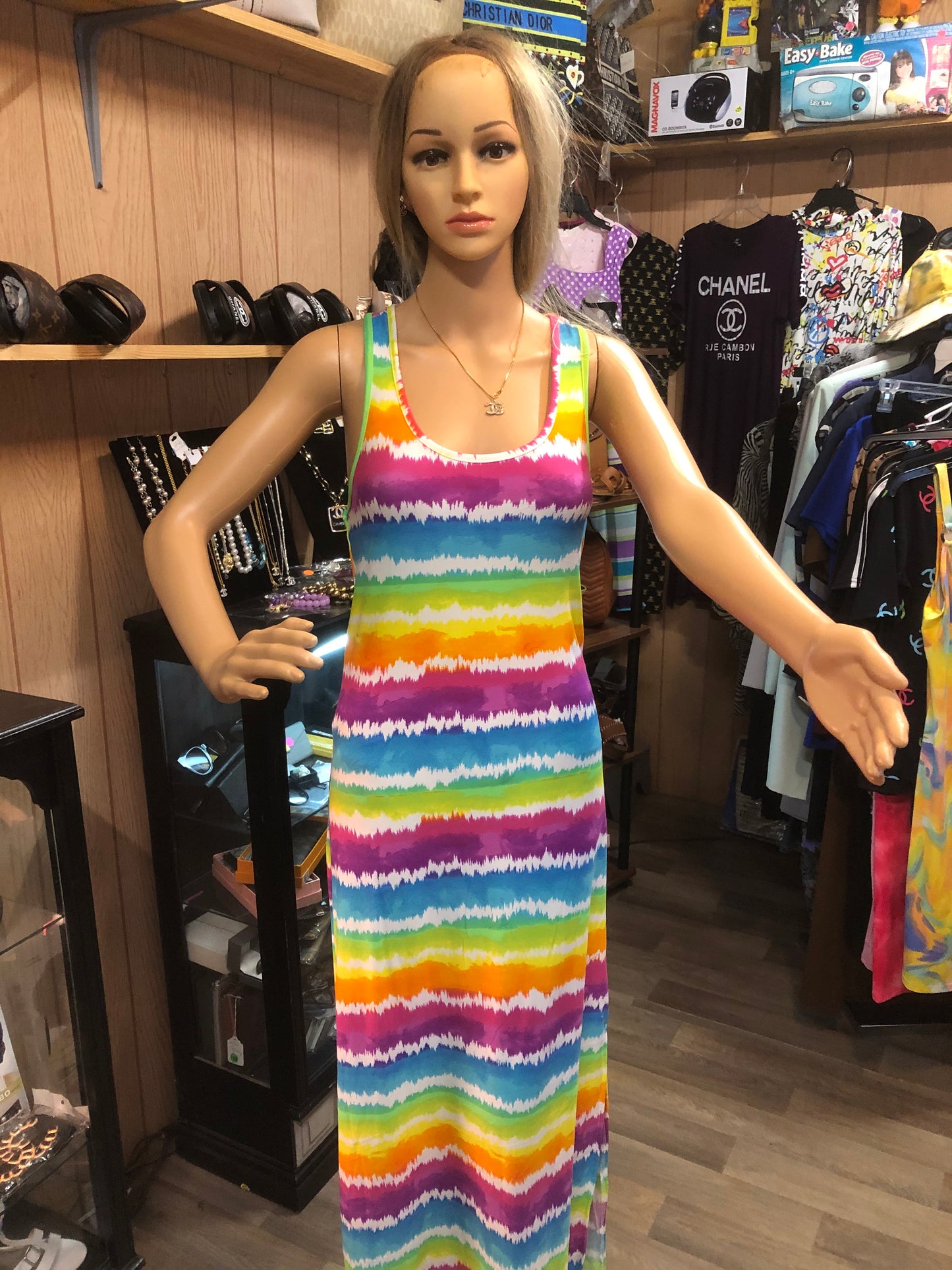 Fashion Razor Back Tie DyeMulti Color Dress