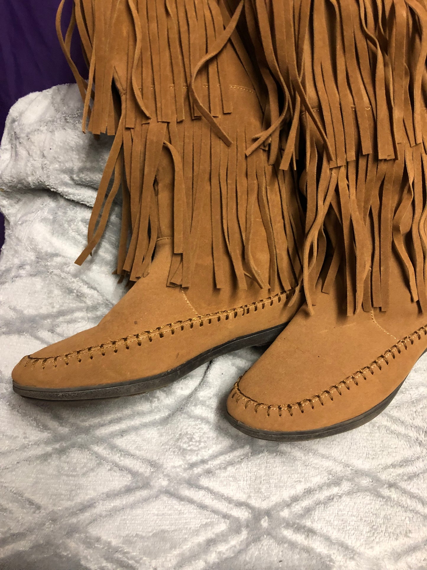Woman Fringe Boots HLO Mid Calf By: Rampage Color Light Brown(Chest-nut)Size 9.5M