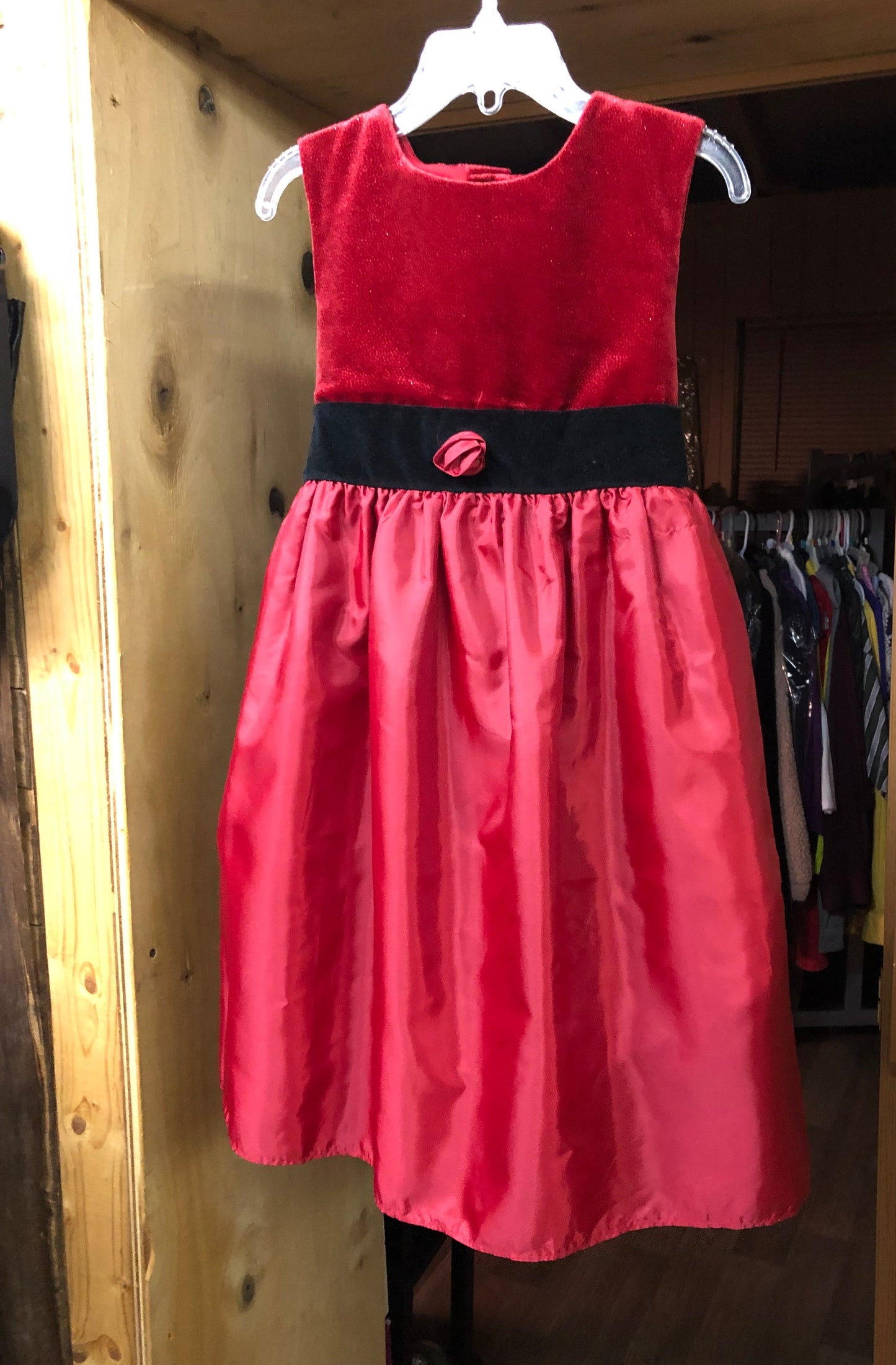 Girls Red/Black Dress Size 6X By:b.t. Kids Sleeveless Velvet Top "Christmas Ready"