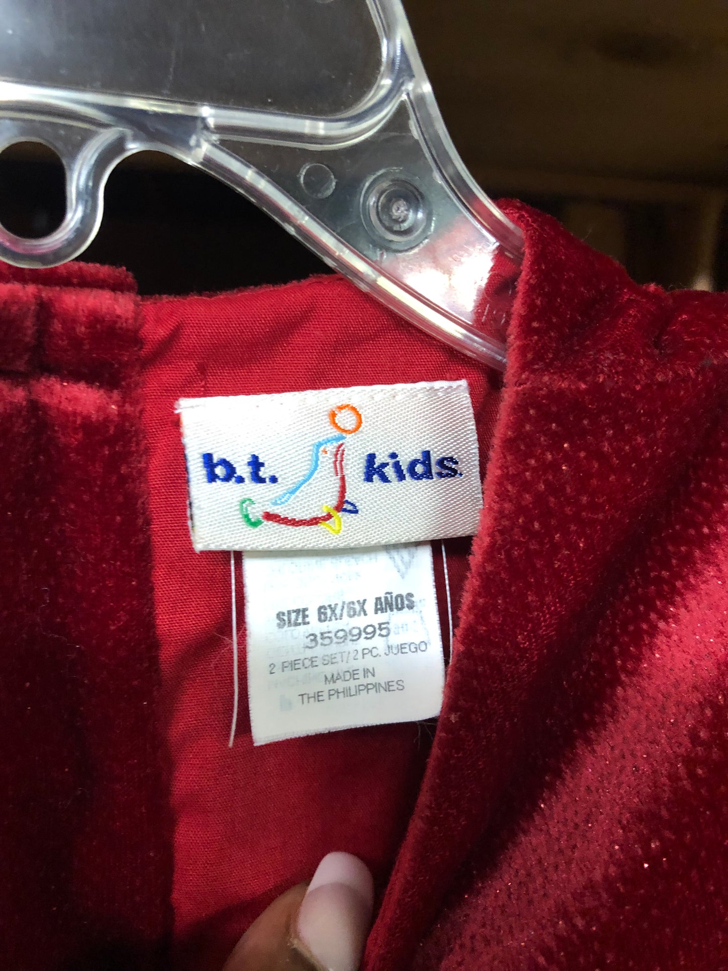 Girls Red/Black Dress Size 6X By:b.t. Kids Sleeveless Velvet Top "Christmas Ready"