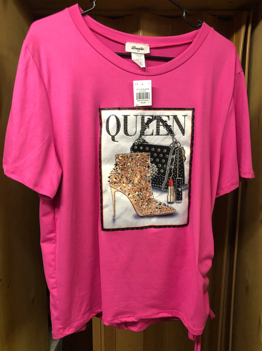 Woman T-Shirt Size 1XL Accented With Bling Color Fuchsia "New Arrival"