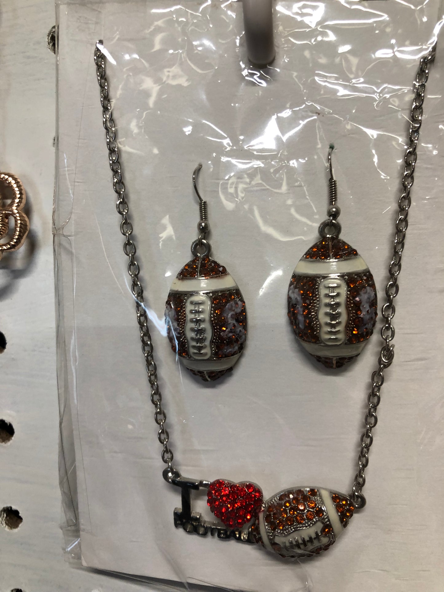 Fashion I Love Football Necklace Earring Set