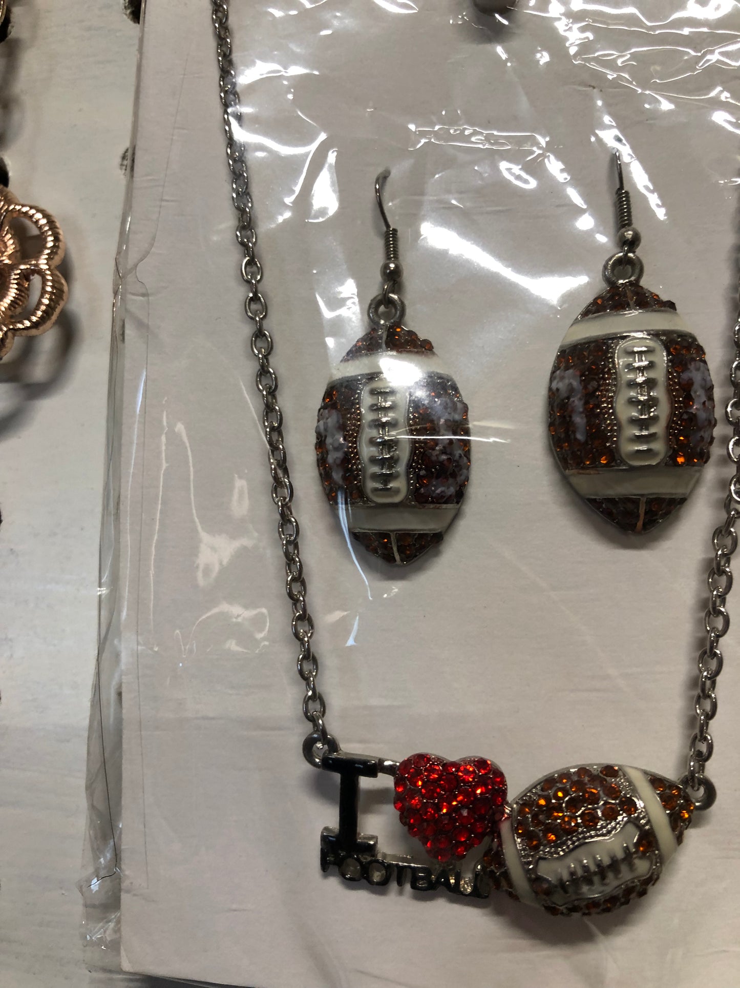 Fashion I Love Football Necklace Earring Set