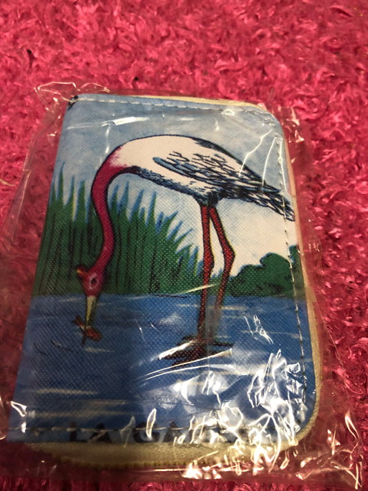 Woman Fashion Wallet Zipper Closure Color Blue With Flamingo Design Logo