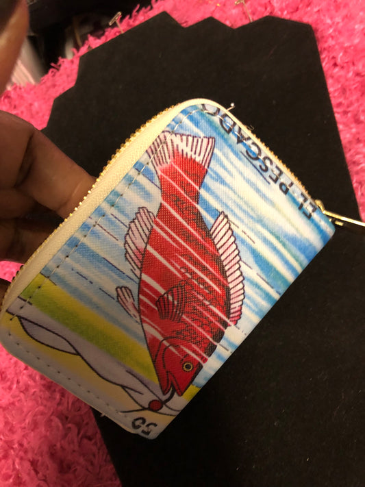 Woman Fashion Wallet Zipper Closure Color Blue With Fish Design Logo
