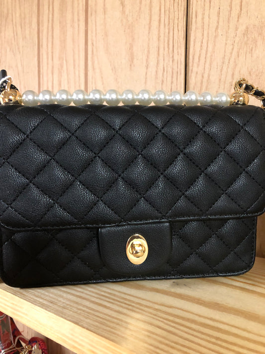 Fashion Quilted Pearl Detail Crossbody Bag (0N SALE NOW)