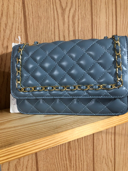 Ouilted All Chain Crossbody/Tote Bag Color Blue(ON SALE NOW)