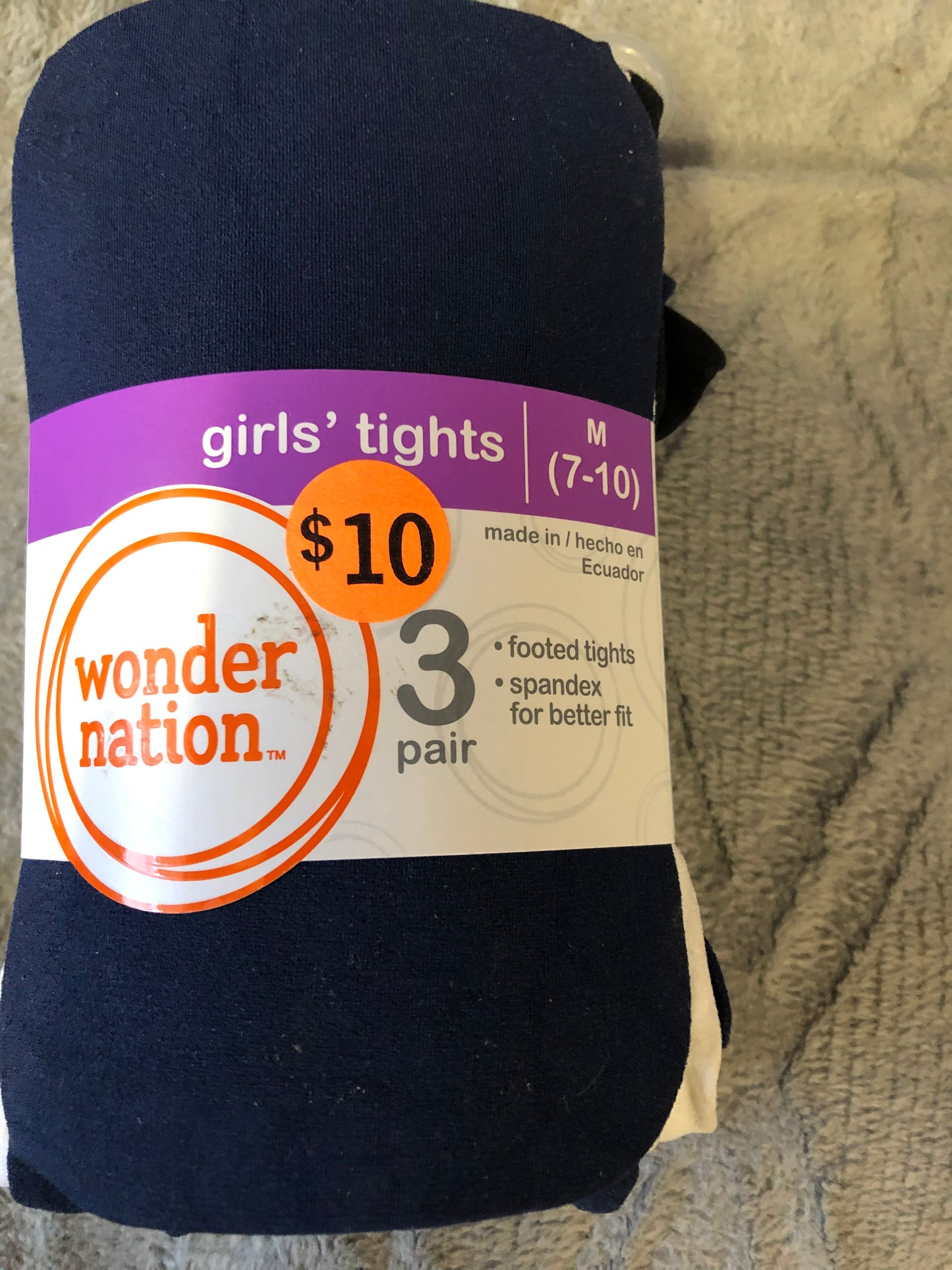 Girls Tights By Wonder Nation 3 Pair Pack Colors White,Blue & Black