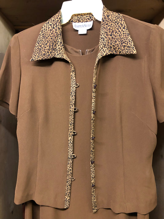 Woman 2Pc. Dress Size 12 Color Brown With Leopard Or Cheetah Trim